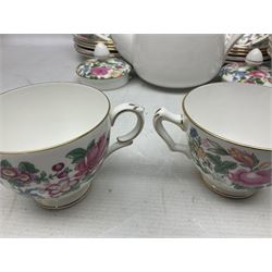 Crown Staffordshire Thousand Flowers pattern part tea service, to include teapot, two open sucriers, eighteen cups, fifteen saucers etc (57)