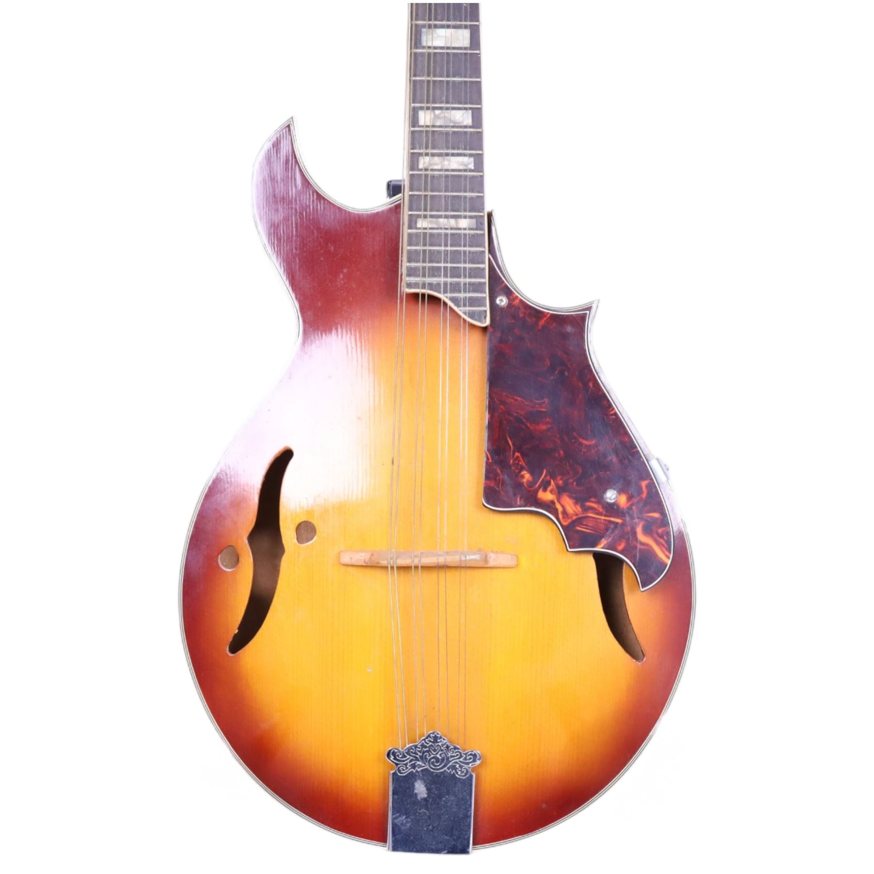 Hondo II HM-9 batwing mandolin, with mother of pearl inlaid fretboard, L73cm