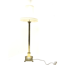 Early 20th century brass standard lamp with shade, H140cm