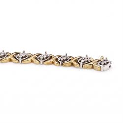 14ct white and yellow gold diamond fancy link bracelet, set with thirty-eight round brilliant cut diamonds, stamped, total diamond weight approx 1.15 carat