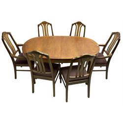 Nathan - teak oval extending dining table (99cm x 153cm - 205cm, H75cm ); and a set of six chairs