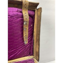 19th century leather suitcase, with brass plaque to cover engraved 'C R F Lutwidge Esq', the pink silk and white kid leather interior with pouch and edging impressed with gilt lettering reading 'By Appointment of Prince of Wales J W Allen 37 Strand Maker Prize Medal Awarded', H21cm, W73cm, Notes: Charles R. Fletcher Lutwidge, was mayor of Tunbridge Wells between 1895-1898, and again between 1901-1902