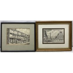 Frederick Schultz Smith (Hull 1860-1925): 'Yarmouth Arms' and the Wilberforce Monument - Hull, two monochrome watercolours and ink signed, the former dated 1913, 15cm x 21cm and 13cm x 19cm (2) 
Notes: the Yarmouth Arms was located near George Yard Entry on High Street and later became the Wilberforce Arms. Born in Worthing, Sussex in 1860, F S Smith came to Hull as a small child and lived most of his life in the old St. John's Wood area in west Hull; he was still drawing in his sixties shortly before his death in 1925. Much like his near contemporary and fellow Yorkshire artist Albert Thomas Pile (1882-1981), his drawings are visual 'snapshots' in time, often produced to record buildings that were due to be demolished. Smith was commissioned to produce around three hundred drawings for C E Fewster, a paint maker in Hull who collected historical records. Some were also used as illustrations in books and newspapers, such as the Eastern Morning News, whilst others were sold to the owners of premises which he had drawn.