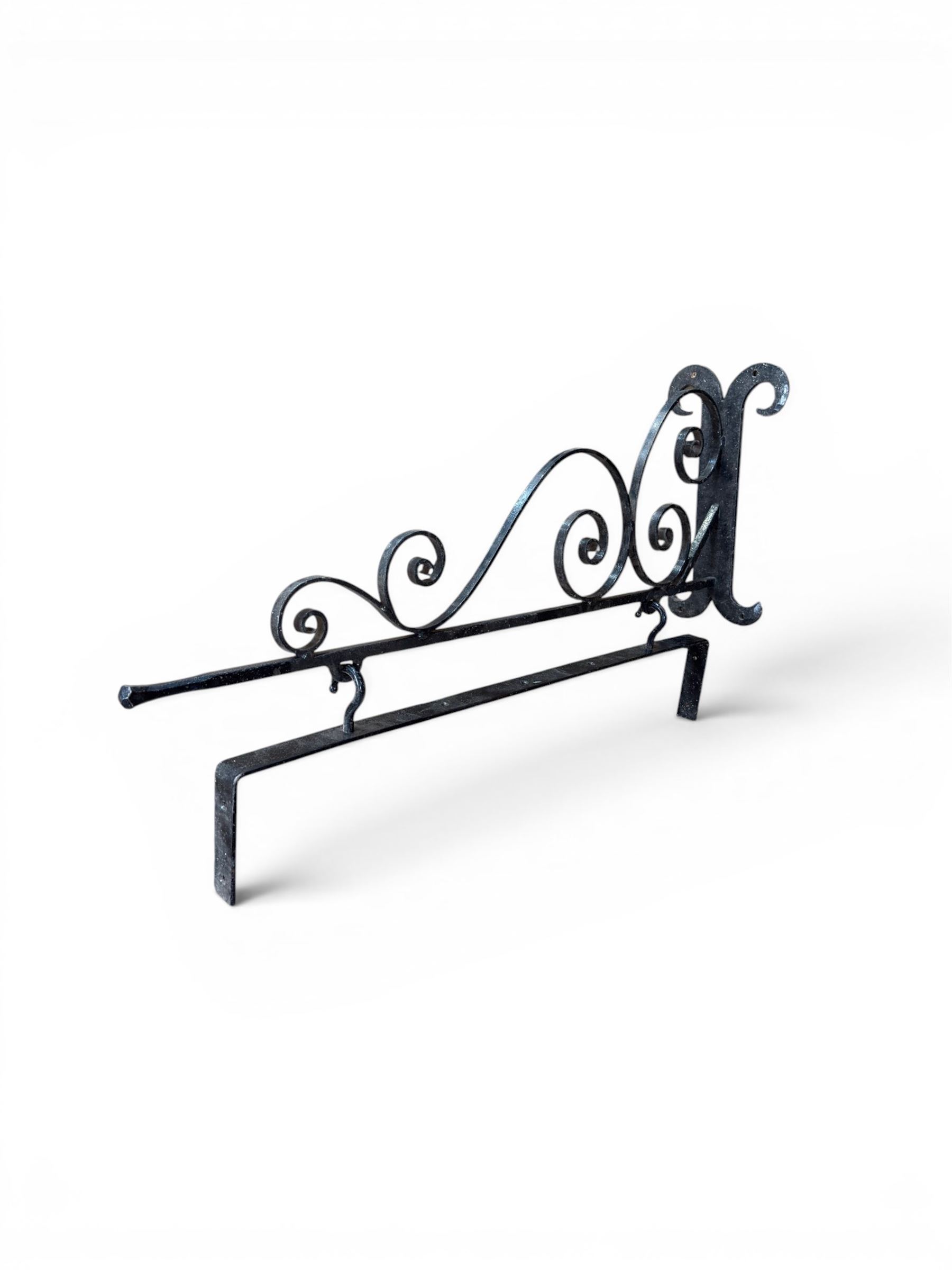 Blacksmith made wrought metal wall hanging sign bracket, scrollwork detail, including wall bracket and sign bracket
