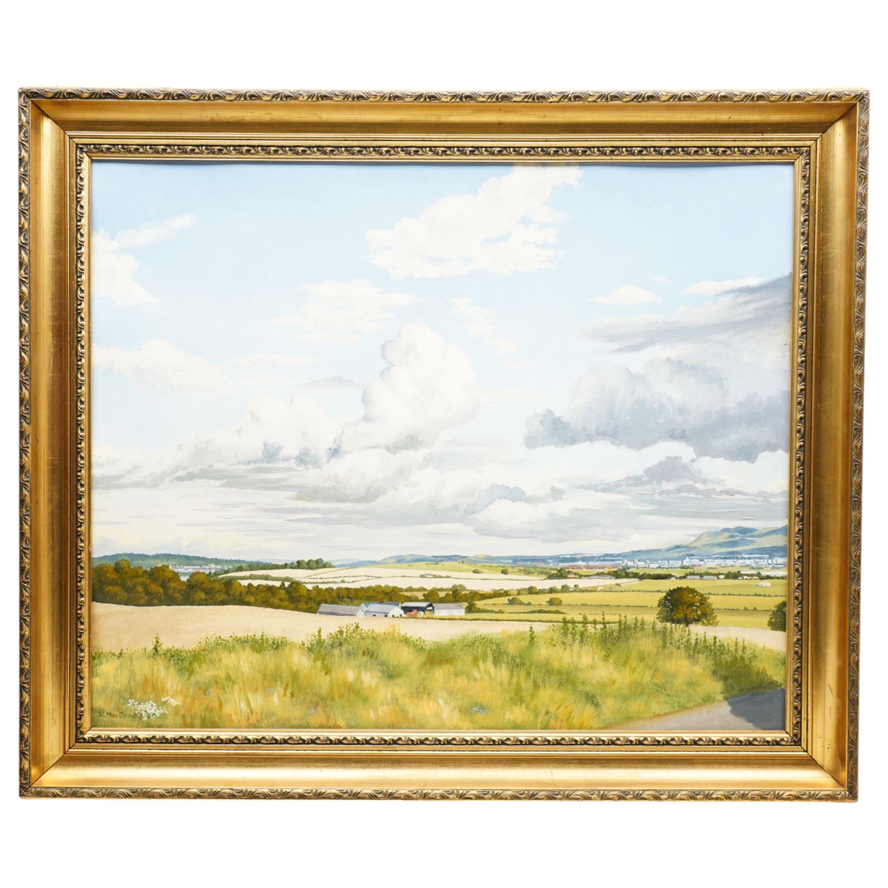 W T Macdonald (Scottish 20th century): 'Harvest Time', oil on board signed and dated '90, titled on gallery label verso 57cm x 70cm