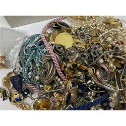 Norweigian silver enamel leaf brooch by David Andersen, together with a military issue pocket watch and a collection of costume jewellery including pair of clip on earrings by Butler & Wilson, beaded jewellery, brooches, etc