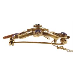 Victorian style 9ct gold amethyst and pearl star brooch, London 1970