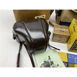 Cameras and accessories including Nikon Nikkormat camera with ‘Nikkor-H 1:2 f=50mm’ lens, Olympus C-8080 wide zoom digital camera, soft case camera bag etc, all untested, in one box