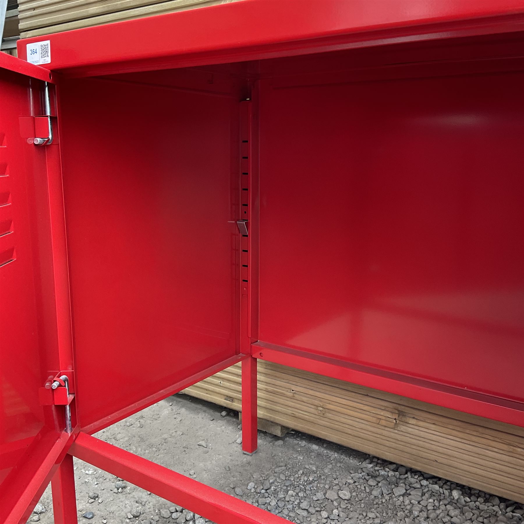 IKEA red painted metal two door media cabinet with keys - THIS LOT IS TO BE COLLECTED BY APPOINTMENT FROM DUGGLEBY STORAGE, GREAT HILL, EASTFIELD, SCARBOROUGH, YO11 3TX