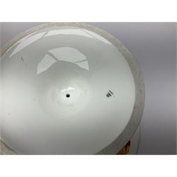 Victorian Copeland, Botanical dessert service, decorated with floral sprigs to the centre with a pink and gilt border, comprising five comports and seven plates, largest comport H20cm, plate D22cm