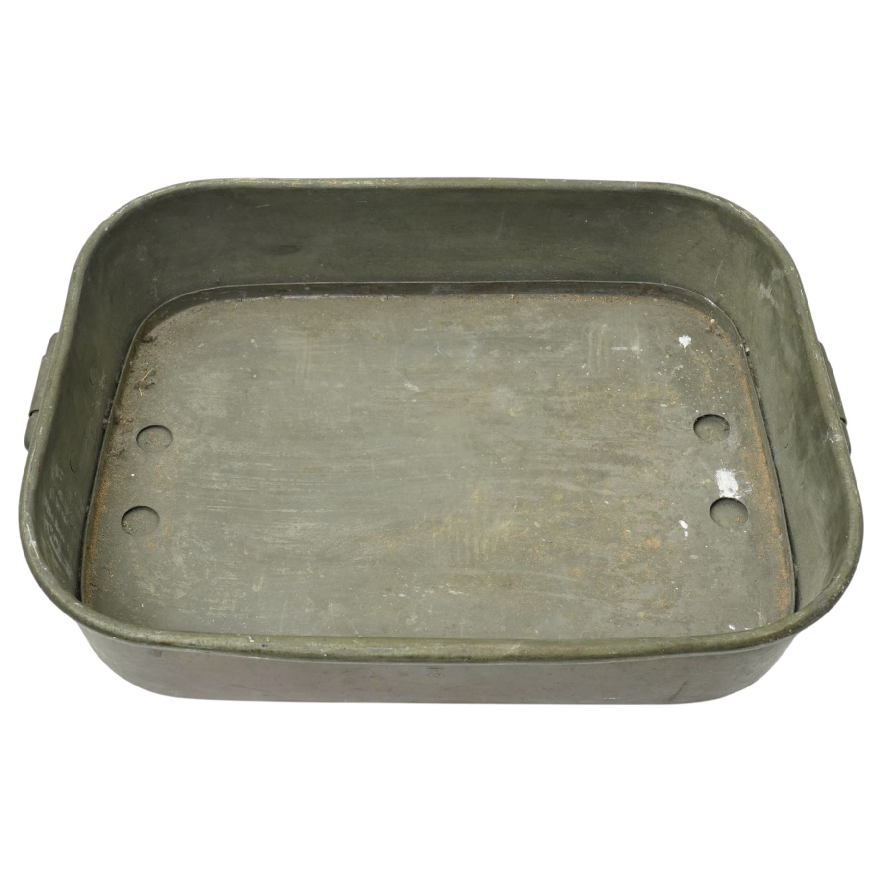 19th century copper cooking pan with liner engraved with a Ducal coronet and initials and with loop handles 52cm x 41cm