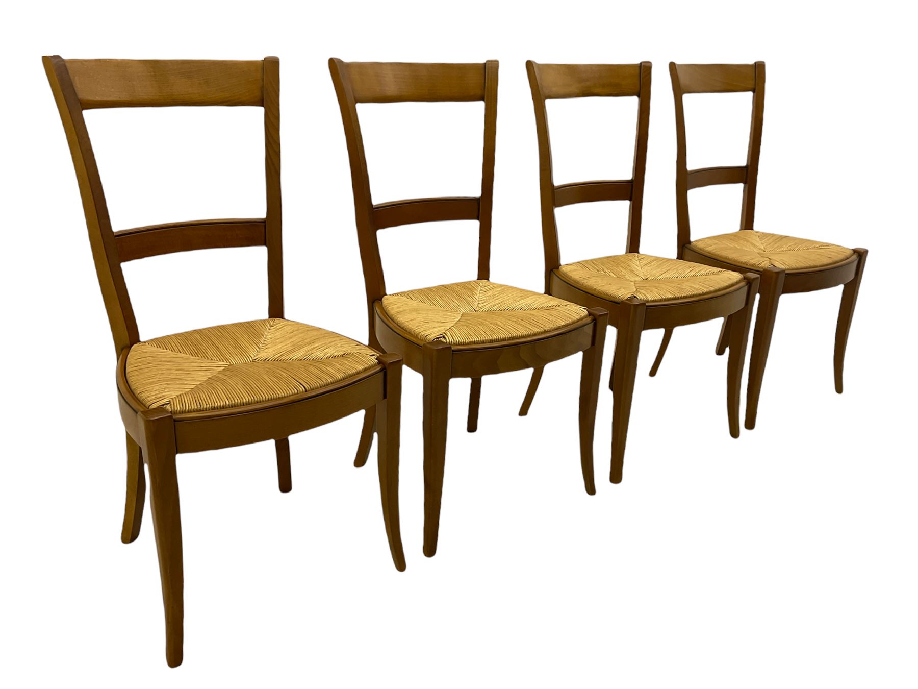 Grange Furniture cherry wood dining table, and eight chairs with rush seats