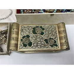 9ct gold and silver paste stone set ring, 9ct gold oddments and a collection of costume jewellery