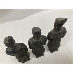 Set of three Chinese 'Terracotta Warrior' style figures, tallest example H23cm 
