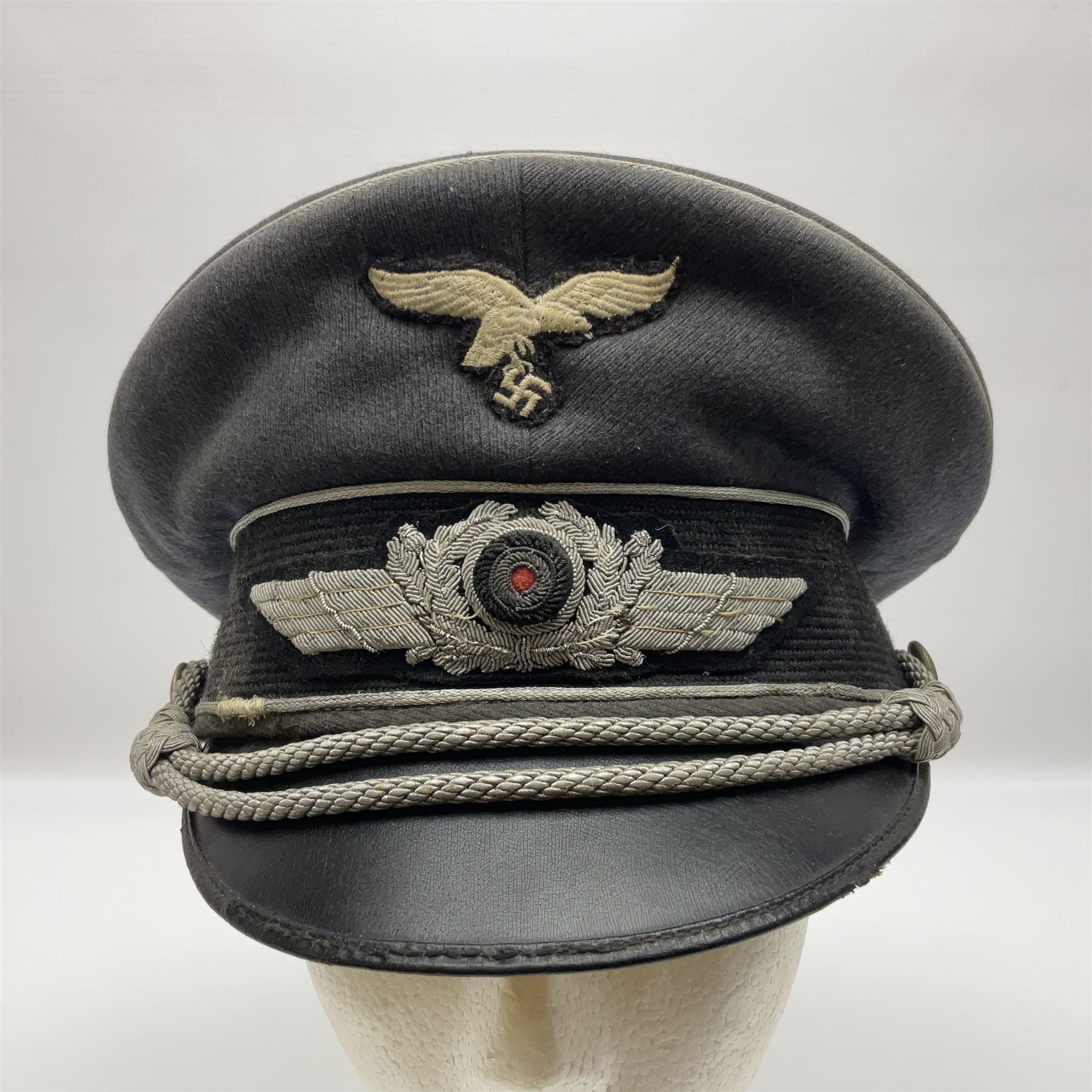 WW2 German Luftwaffe Officer's visor cap with cloth badges