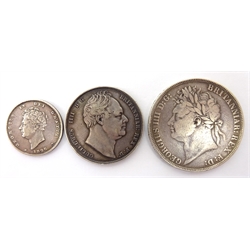  Three Great British King George IV silver coins 1826 shilling, 1836 half crown and 1821 crown (3)  
