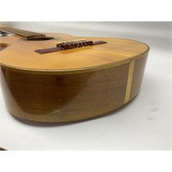 Encore black electric cut-away guitar L96cm; and Spanish Victor Garcia model 187 acoustic guitar, bears label dated 1972 L99cm; each in soft carrying case (2)