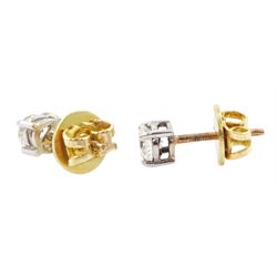 Pair of 18ct white and yellow gold round brilliant cut diamond, screw back stud earrings, total diamond weight approx 0.85 carat 
