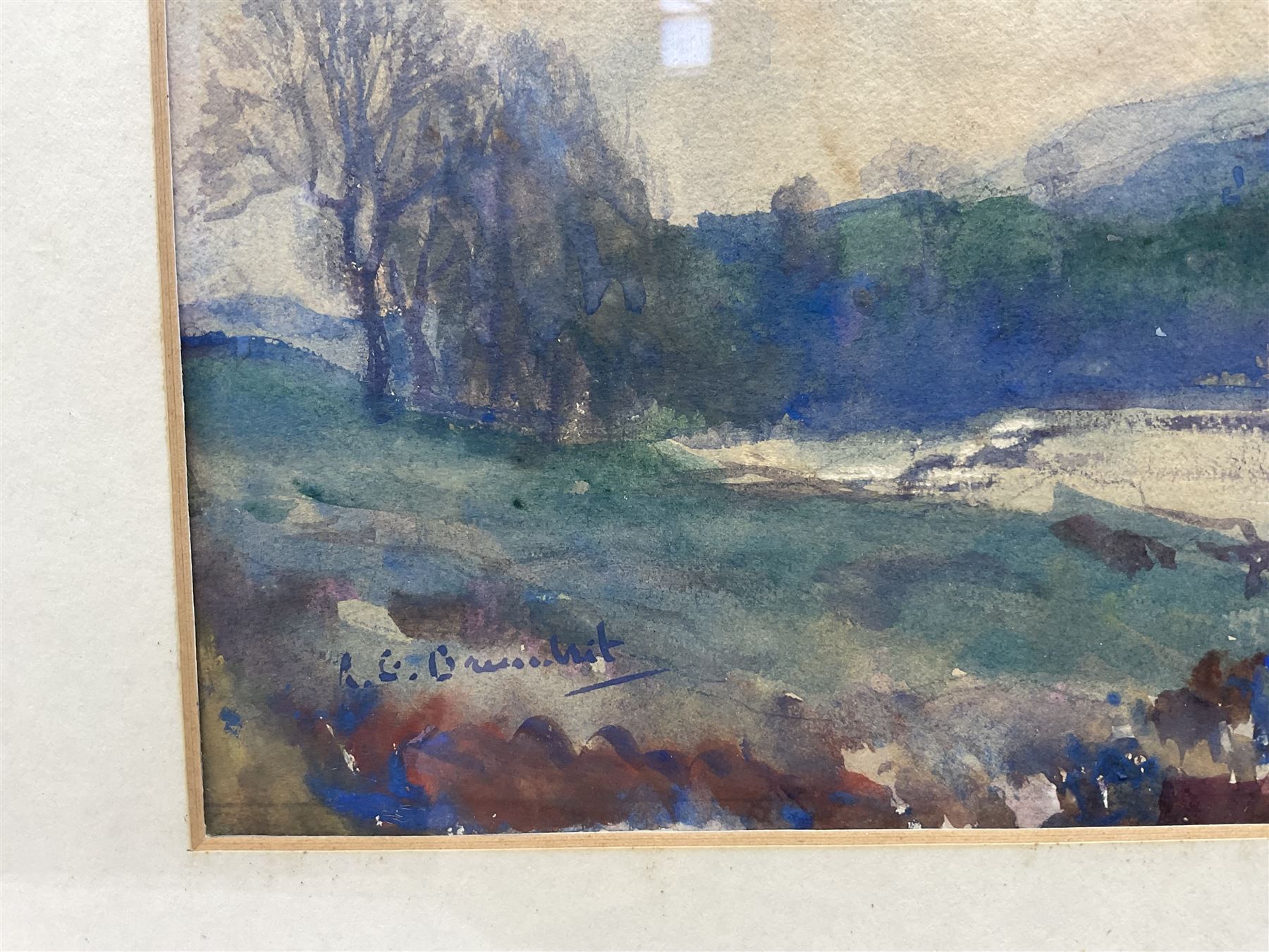 Reginald Grange Brundrit RA ROI (British 1883-1960): View of a House from the Riverbank, watercolour signed 22cm x 33cm 