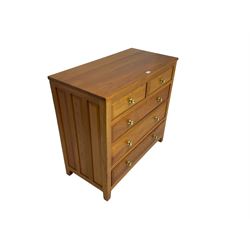 Knightman - cherrywood chest, fitted with two short and three long drawers, with panelled sides on square feet by Horace Knight workshop of Balk, Thirsk