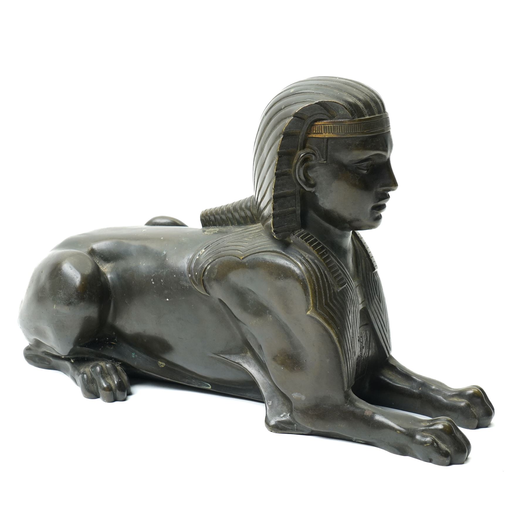 Bronze model of an Egyptian sphynx, W28cm 