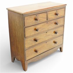19th century mahogany chest of drawers, two short over three long drawers with turned wooden handles, on bracket feet