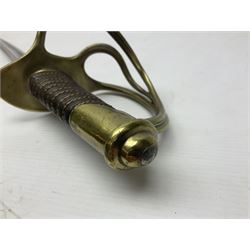 19th century French 1822 Pattern Light Cavalry trooper's sword with 88.5cm slightly curving fullered blade, brass three-bar hilt and wire-bound leather grip; in polished steel scabbard with two suspension rings L110.5cm overall