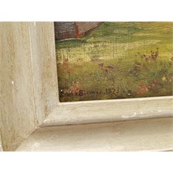 Paule Bisman (Belgian 1897-1973): Franc-Waret Castle, pair oils on panel signed and dated 1923, titled verso 26cm x 20cm