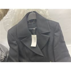 Ex shop stock - three Karen Millen ladies long black wool coats, size 18; four pairs of Rocket Dog ladies leather boots, size 8; and five pairs of Aubin gents trousers, sizes 30-36 (12)