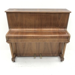 Godfrey walnut cased overstrung upright piano, W124cm, H113cm