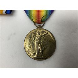 WWI pair of medals comprising British War Medal and Victory Medal awarded to 39357 Pte. T. Jeffinson Northumberland Fusiliers; both with ribbons (2)