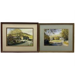  Kay Lund (British 20th century): 'Kettlewell' and 'Buckden' Yorkshire Dales, two watercolours signed, titled with artist's Bradford address label verso 23cm x 34cm approx (2)