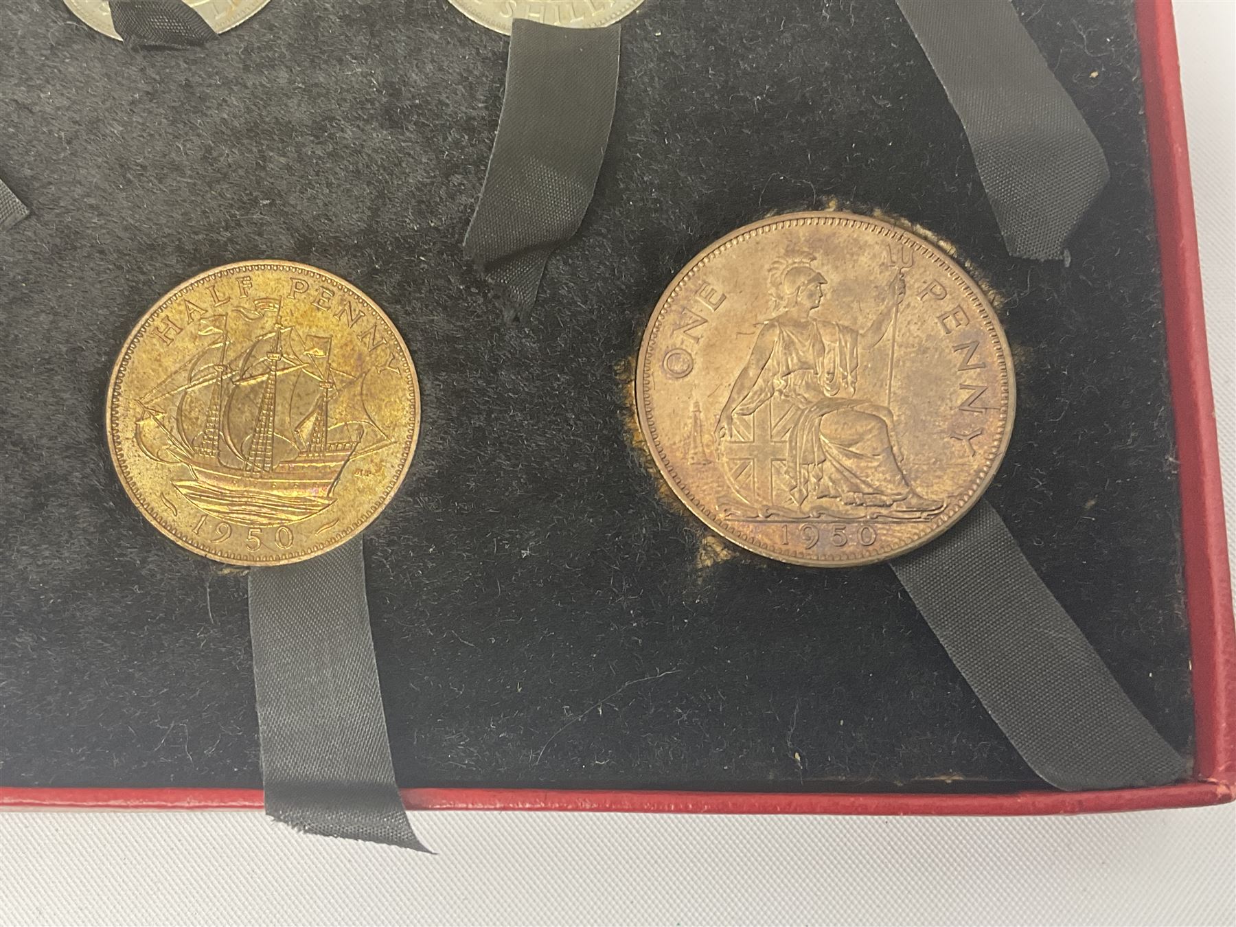 King George VI 1950 nine coin proof set, in Royal Mint red card box