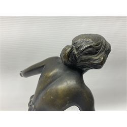 After C. Rochlitz, bronze, modelled as a semi nude female figure, upon a marble plinth, overall H31cm