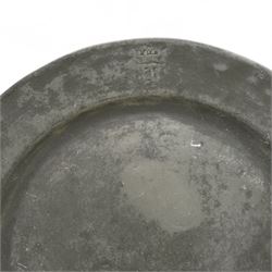 Large collection of 18th century and later pewter plates, of graduating sizes, and a group of tankards, various touch marks and impressions