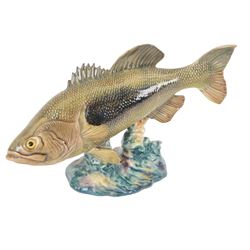 Beswick, four fish figures, comprising Large mouthed Black Bess 1266, Perch 1875, Atlantic Salmon 1233 and Rainbow Trout 1246