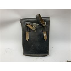 WW2 German - leather combat 'Y'-straps with numbered adjustment holes; M35 leather map case stamped Otto Breitschuh; and pair of army/'SS' gaiters (4)