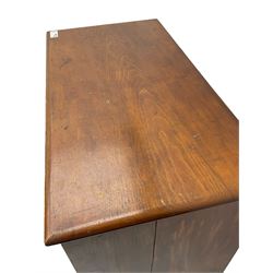 19th century mahogany and pine chest, moulded rectangular top over two short and three long drawers, on shaped apron with bracket feet