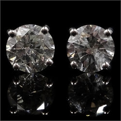  Pair of 18ct white gold diamond stud ear-rings, hallmarked, diamonds approx 2.37 carat   