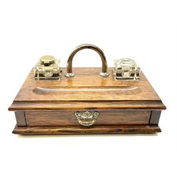 19th Century oak desk stand, single drawer and loop handle W31cm. 