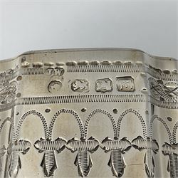 Victorian three-piece silver tea service, comprising teapot, twin handled open sucrier and milk jug, of oval form with shaped rim and C handles, each engraved with crests and bands of strapwork decoration, the milk jug and sucrier with gilt interiors, hallmarked Josiah Williams & Co, Exeter 1881, the teapot with ivory insulators and finial, all contained with a tooled leather, blue silk and velvet lined fitted case, retailed by West & Sun, Dublin 
This item has been registered for sale under Section 10 of the APHA Ivory Act