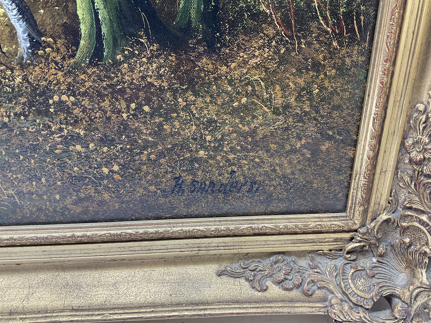 H Sanders (Continental 20th century): Castle in Highland River Landscape, oil on canvas signed 60cm x 91cm