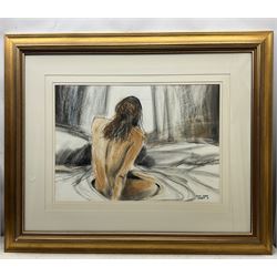 Fiona Ewan Rowett (South African 1948-): Reclining Female Nude, pastel and charcoal on paper signed and dated '01, 48cm x 68cm 