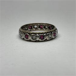 9ct gold and silver pink and clear set eternity ring, stamped and boxed 