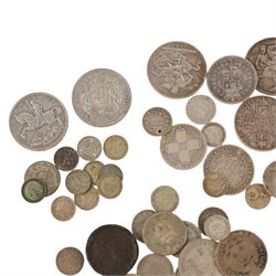 Approximately 183 grams of Great British pre-1920 and approximately 77 grams of Great British pre-1947 silver coins, together with various further world silver and non-silver coins