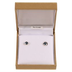 Pair of 9ct gold London blue topaz stud earrings, boxed, D5mm