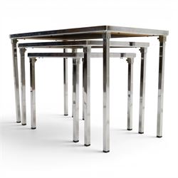 Juliette Belarti for Adri - 1960s-70s nest of three brutalist design tables, ceramic tiled tops, raised on a chrome frame 