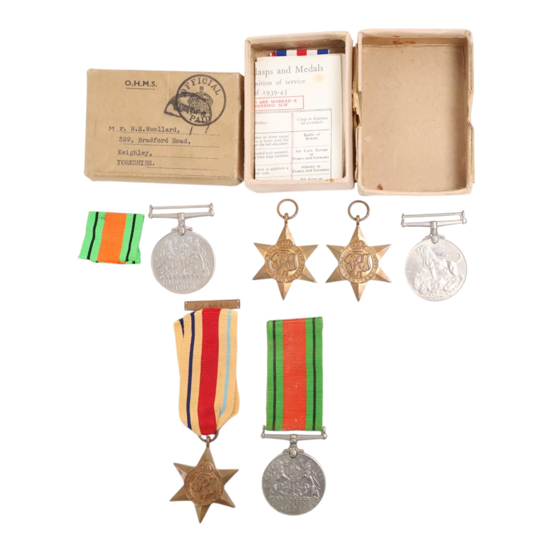 Collection of WWII medals, comprising 1939-45 Star, France and German Star and War medal awarded to N.E Reffell and  two Defence medals and African Star