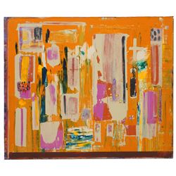 Gillian Ross Kelsey (British 1935-2025): 'Holy Devotion', acrylic on canvas unsigned 106cm x 127cm (unframed)