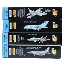 Four Cobi Bricks 1:48 scale Armed Forces sets, comprising no. 5819 F/A-18C Hornet, no. 5853 Panavia Tornado IDS, no. 5893 F-16 AM Fighting Falcon and no.5896 F-16 AM Fighting Falcon, all in sealed boxes